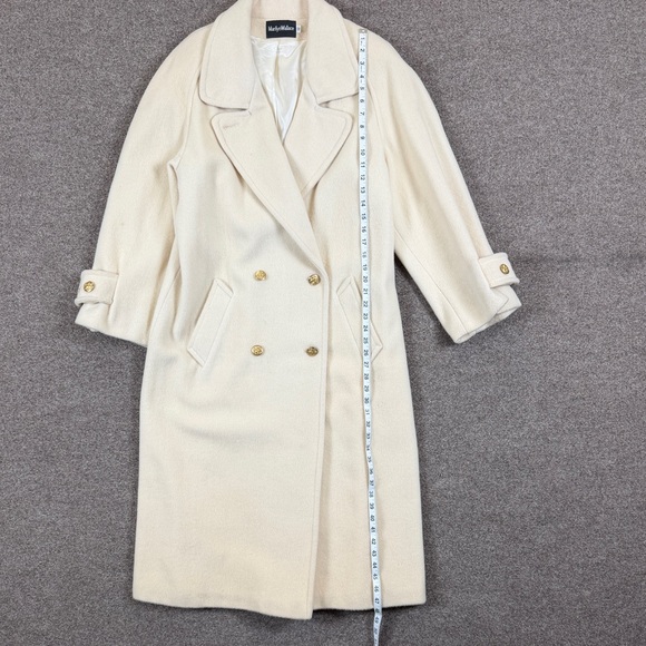 Vintage Marilyn Wallace Ivory 100% Wool Long Double Breasted Overcoat Women’s 12 - Picture 12 of 15